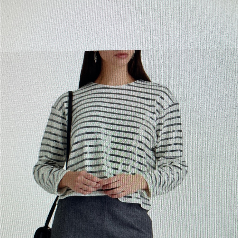 Frame Blue and White Striped Sequined Long Sleeve Top size M